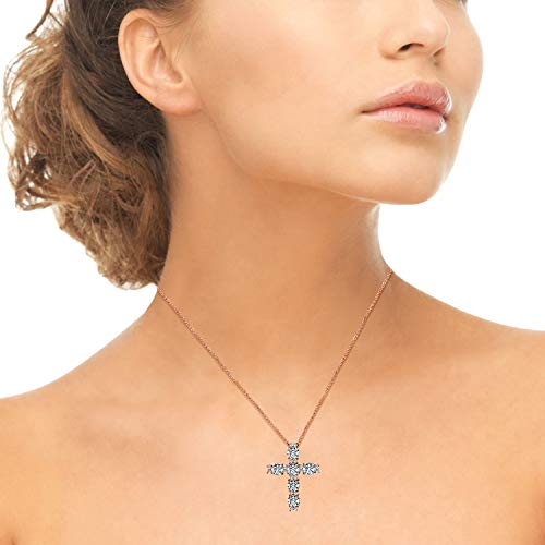B. Brilliant Rose Gold Flashed Sterling Silver Round-Cut Aaa Cubic Zirconia Large Cz Necklace Cross For Women With Gift Box #TOP1