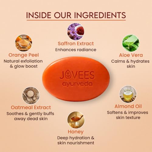Image of Jovees Herbal Brightening & Exfoliating Soap 400g - Orange Peel & Honey Daily Use Bar, Gently Removes Dead Skin, Smoothens Texture, Reveals Glowing, Soft Skin, Gentle Herbal Cleanser for Men & Women (Set of 4)