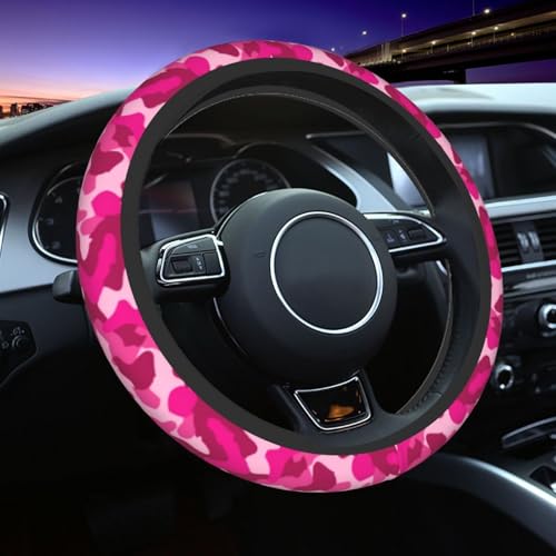 Mexpekil Lenkradbezug in Pink / Rot, Camouflage, universal, rutschfest, dekoratives Autozubehör, passend für die meisten Autos