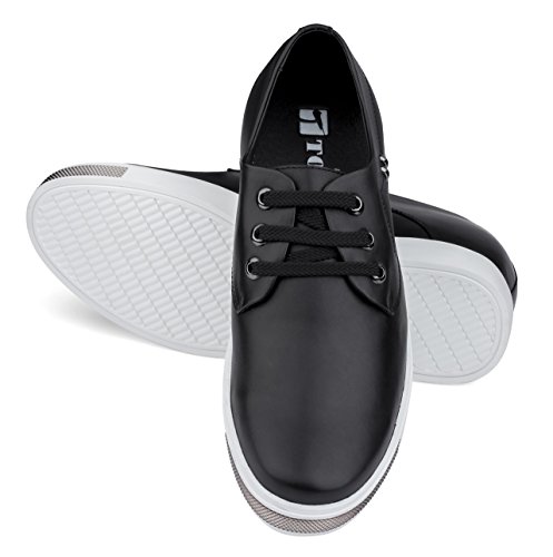 Toto Men's Invisible Height Increasing Elevator Shoes - Black Leather Lace-Up Fashion Sneakers - 2.4 Inches Taller - H26061 - Size 9 D(M) Us #TOP3