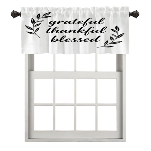 BaoNews Inspirational Quote Love Kitchen Valances Half Window Curtain, Inspirational Thanksful Quote Message Blackout Decoration Valances Curtains Drapes for Kitchen Bedroom, 52 X 18 Inch