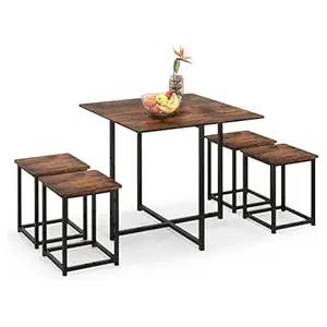 Urban Decor Metal and Engineer Wood Dining Table Set and 4 Stool - Modern with Base Leveler