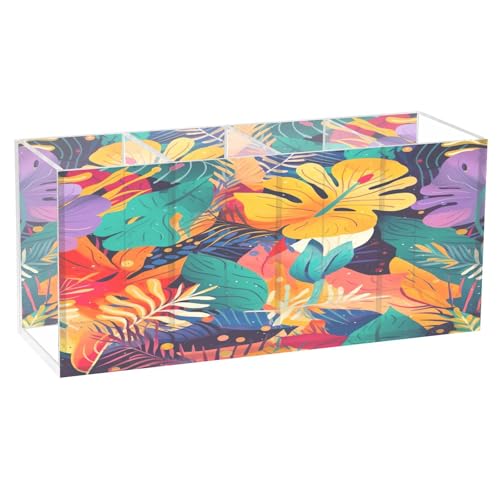 RPLIFE Soporte transparente para bolígrafos con 4 compartimentos, organizador de almacenamiento de brochas de maquillaje acrílico, organizador de escritorio moderno para escuela, hogar y oficina