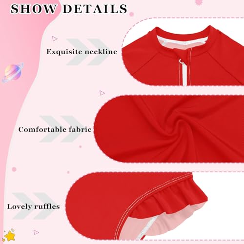 Girls Swimsuit One Piece Quick Dry Rash Guard Hawaii Swimwear Bathing Suit for Kids, Strong Red 3T4