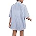 Women's 2 Piece Fashion Set Striped Long Sleeve Button Down Shirt and Summer Drawstring Shorts Airport Loungewear Blue