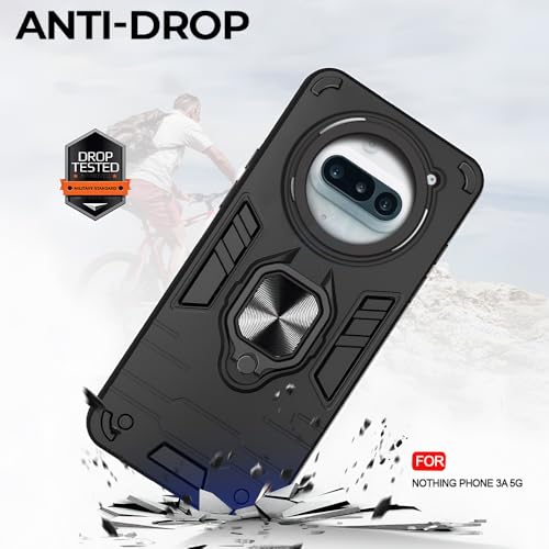 Image of AESTMO Nothing Phone 3A 5G Back Case Cover | Tough Armor Bumper | Ring Holder & Kickstand in-Built | 360 Degree Protection Cover for Nothing Phone 3A 5G (Black)