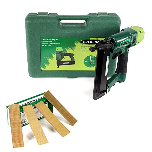 Prebena 2XR-J50 Druckluftnagler im Transportkoffer + 5000x Stauchkopfnägel Brads 30mm - aus verzinktem Stahl, geharzt