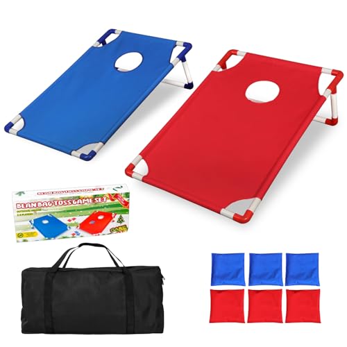 AKASENKO Juego de Cornhole portátil,Juego de Lanzamiento de Patio con Sacos de Arena,con 2 Tablero de Juego Cornhole y 6 pufs, para Jugar en...