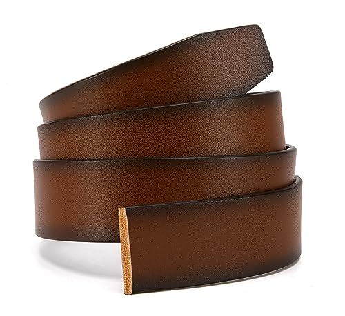 Image of Chaoren Leather Ratchet Belt 2 Pack Dress with Click Sliding Buckle 1 3 /8 inch in Gift Set Box - Adjustable Trim to Fit