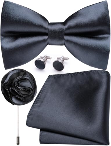Image of Solid Color Bow Ties for Men Silk Pre-tied Tuxedo Bowtie Set 4PCS