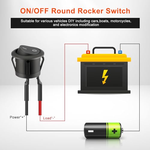 GEARZAAR 10Pcs Rocker Switch ON/Off Pre-Wired AC 6A/250V 10A/125V SPST 2 Pins 2 Position Car Boat Round Black Rocker Switch Toggle - Image 5