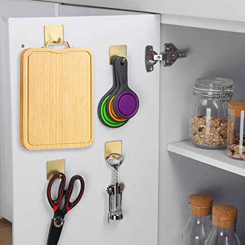 Yigii Adhesive Towel Hooks/Bathroom Hook, Gold Self Adhesive Hooks Heavy Duty Coat Hooks 4-Packs, Non-Punching For Hanging Robes Clothes Hats Stick On Kitchen Bedroom Wall Door, Stainless Steel #TOP5