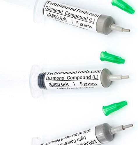 TechDiamondTools Kit of 3 Diamond Polishing Compound Polishing Paste USA Made 8000 50000 200000 Grit for Marble Glass Metal Rock Jewelry Resin Silver Gemstone with 10% of Diamond Powder