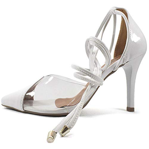 Scarpin Zhaceci Salto Alto Transparência de Amarrar Branca