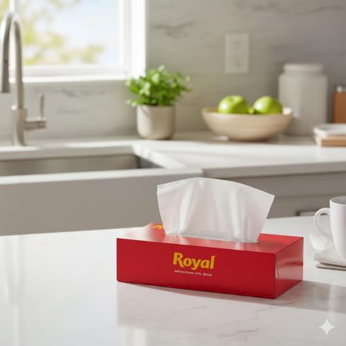 Image of Royal 2-Ply Face Tissue Paper Box | Soft Facial Tissues for Face & Skin | 80 Pulls per Box | Highly Absorbent, Hygienic & Disposable | Pack of 4