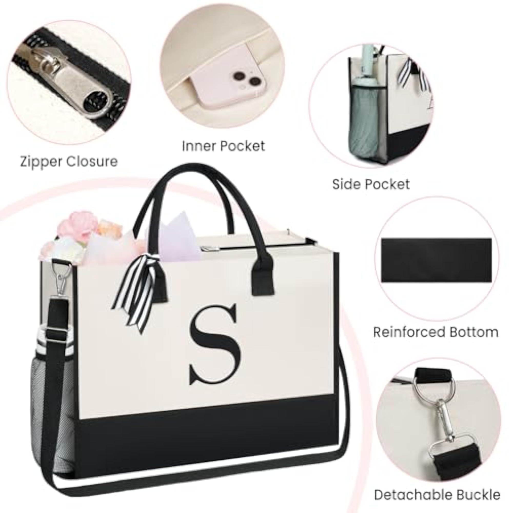 Personalized Tote Bag with 2 Makeup Bags, Birthday Gift