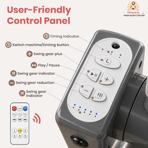 Image of Infantso Automatic Baby Swing with 5 Point Safety Harness, Adjustable Swing for Baby 0-2 Years with Bluetooth & Remote Control, 5-Speeds, Mosquito Net, Soothing Music, Free Cushion