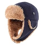 Connectyle Boys Trooper Trapper Hat Windproof Sherpa Lined Winter Ski Hat with Ear Flap Cap M Navy