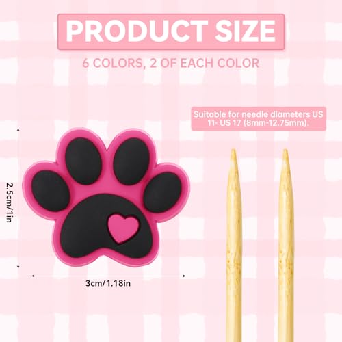 Image of 12 Pcs Stitch Stoppers for Knitting Needle Stoppers Knitting Needle Point Protectors Caps Cute Dog Paw Knitting-Needle Tip Covers for US 3-11 (3.2-8mm) Needles