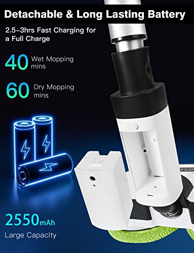Cordless Electric Mop, Electric Floor Cleaner With Led Headlight & Water Sprayer, Up To 60 Mins Detachable Battery, Dual-Motor Powerful Spin Mop With 300Ml Water Tank For Multi-Surface, Self-Propelled #TOP1