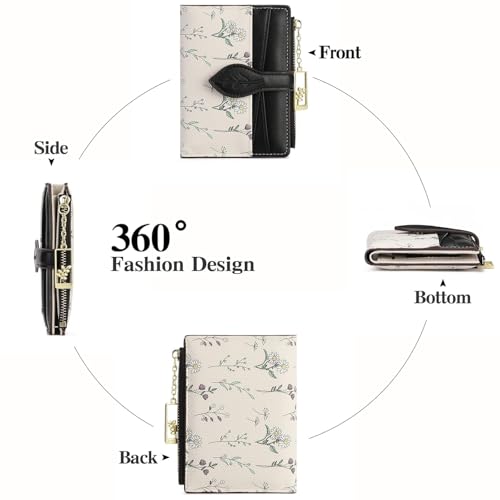 Image of GAEKEAO Small Wallets for Women RFID Blocking Bifold Floral Vegan Leather Wallet Card Holder with Zipper Pocket ID Window