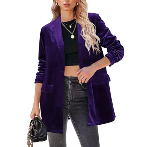 Velvet Blazers Jackets for Women Open Front Jacket Coats Casual Business Oversized Long Coat Outerwear