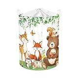 Animal forestier Panier à Linge Sale: Tigre, perroquet, toucan, girafe, zèbre et éléphant vivent heureux dans la jungle, mignons et adaptés à la chambre de votre garçon ou de votre fille
