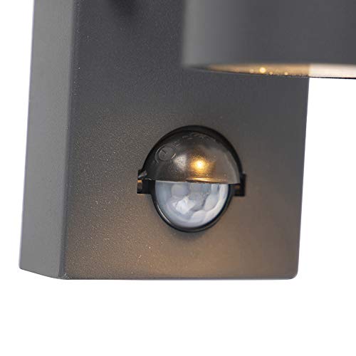 Qazqa Modern außen Wandleuchte, Außenlampe mit Bewegungssensor, Wandlampe für den Garten - Duo - Dunkelgrau, max. 35W, Geeignet für LED, 11cm, IP44, Rund, 2-flammig