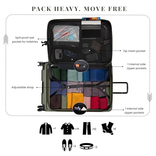 Image of F Gear Montreal Large 76cm German Polycarbonate Hard Luggage|8 Japanese Hinomoto Silent Wheels|Expandable Check-in Front Opening Suitcase for Travel| Anti-Theft Zipper, TSA 007 Lock (Army Green)