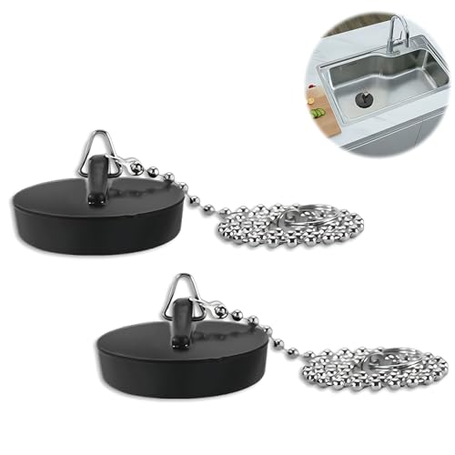 (2 Pack) Universal Rubber Bath Plug and Chain,Universal bath plug with Chain Bathroom Sink Plug,Bathroom Sink Plug Drain Stopper 40mm with Stainless Steel S Hook Chain 400mm,for Bathroom Kitchen