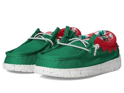 Hey Dude Kids Wally Holiday ELF (Toddler) - Loafers for Kids - Canvas Upper - Elastic Laces - Cotton Lining