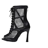 Zapatos de Baile Latino for Mujer, Botas Malla Tango, Botines for Fiesta, Zapatos for, salón Salsa para Women(8.5CM_38)