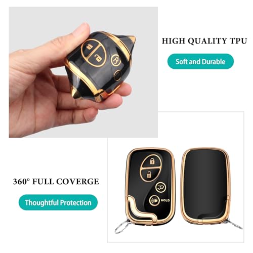 Image of Key Fob Cover for Lexus with Keychain, TPU Key Case Protection Compatible with 2009-2015 Lexus RX350 RX450 GX460 LX570 CT200h ES350 GS300 GS430 GS450h GS460 IS250 IS350 LS460, 4 Button (Gold /Black)