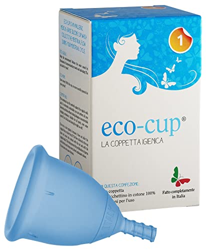 Eco-Cup, Coppetta Mestruale Made in Italy, Coppetta Mestruale in Silicone Medicale, Comoda, Ecologica, Economica, Riutilizzabile, Colore Azzurro, Taglia 2