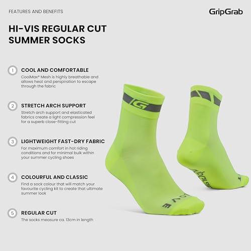 Image of GripGrab Classic Summer Cycling Socks - Regular Cut, Coolmax Multipack | Breathable Coolmax mesh, stretch arch support, ~5 in. cut - single, 3-pack & 6-pack for road & indoor biking