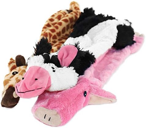 Speedy Pet Dog Chew Toys Plush No Stuffing Squeaky Chew Toy, Pig, Giraffe and Cow 3 Pack