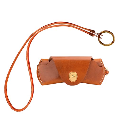 Image of Vintage Glasses Case Unisex Style, Leather Eyeglass Case Simple and Portable Eye Glasses Case Lanyard