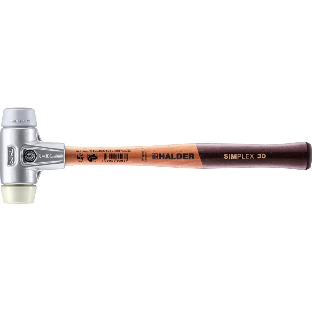 Maillet SIMPLEX, TPE moyen/nylon; avec boîtier en aluminium et manche en bois | D=30 mm | 3138.030