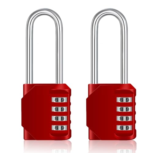 Image of ZHEGE Padlock 2 Pack, 2.2 Inch Long Shackle Combination Lock, 4 Digit Outdoor Waterproof Padlock for School Gym Locker, Fence, Gate, Toolbox (Red, 2 Pack) | 4.53 inch Overall Height, 2.62 inch Shackle Height, 4 Digit Number Lock for School Gym Locker, Outdoor Padlock for Fence, Gate
