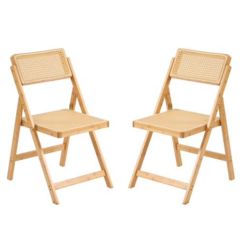 Furlide Rattan Folding Chairs, Modern Mid Century Dining Chairs Set of 2, Outdoor Bamboo Chair for...