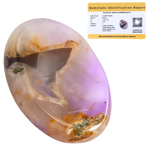 Image of Certified Amethyst Chevron Crystal Thumb Worry Pebbles Stones for Anxiety Stress Relief Massage - AAA Grade Original Healing Gemstone Agate Rubbing Stone for Yoga Meditation Spiritual Reiki Feng Shui