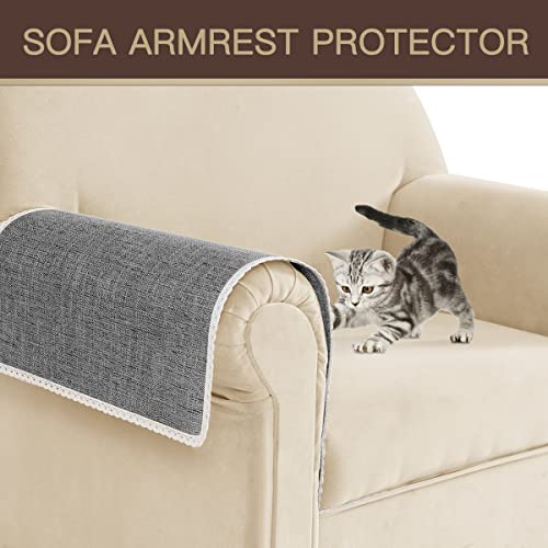 Joywell Luxury Armrest Cover For European Sofa Anti-Slip Recliner 2 Pcs Armchair Slipcover For Living Room Couch Thick Linen Loveseat Sofa Arm Protector For Pets, Cats, Grey #TOP4