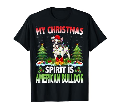 My Christmas Spirit Is American Bulldog Wearing Santa Hat Camiseta