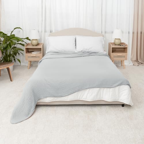 Comfy Cubs Adult Muslin Blanket 229 x 229 cm Cotton Blanket, Heather Blue by Comfy Cubs - Image 5