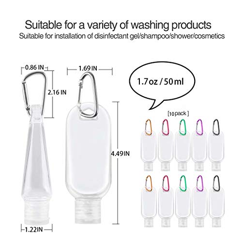 10 Pcs Travel Size Bottles with Keychain Hand Sanitizer Holder, 1.7 oz Portable Plastic Small Empty Bottles Leakproof Refillable Squeeze Containers for Backpack4