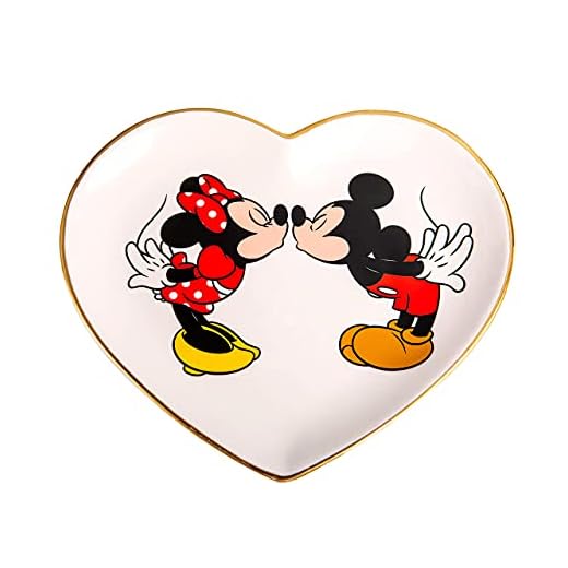 Disney Plateau à bijoux en céramique Mickey et Minnie Mouse en forme de cœur