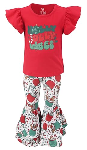 Image of Unique Baby 2 Piece Girls Double Bell Bottom Leggings Outfit with Short Sleeved Shirt Kid and Toddler Clothes Set