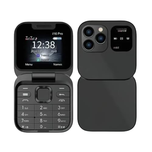 SoirFanTlio I16 Pro Mini Flip Phone, 1.77 Inch HD Display, Dual SIM 2G GSM, Foldable Design with Big Buttons, FM Radio, 32MB RAM, Multiple Colors Available, for Seniors （Black）