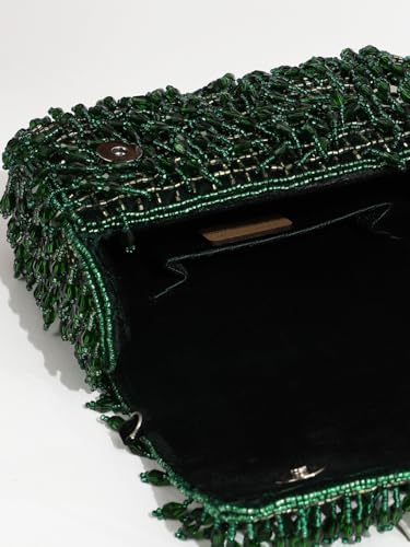 Image of THE TAN CLAN Rosa Black Flap Over Clutch Bag for Women | Elegant Evening Handbag, Purse, Perfect for Weddings, Parties & Special Occasions