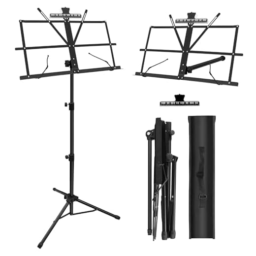 1/2/4 Pack Music Stand, 2 in 1 Dual-Use Folding Sheet Music Stand, Lightweight Portable Adjustable Desktop Book Stand with Music Sheet Clip Holder & Carrying Bag(1 Pack Black)